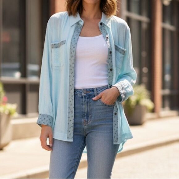 POL Tops - NWOT POL Light Blue Button-Up Shirt size S